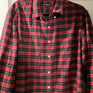 J.Crew men’s XL holiday red, green, black check 100% cotton button-down shirt